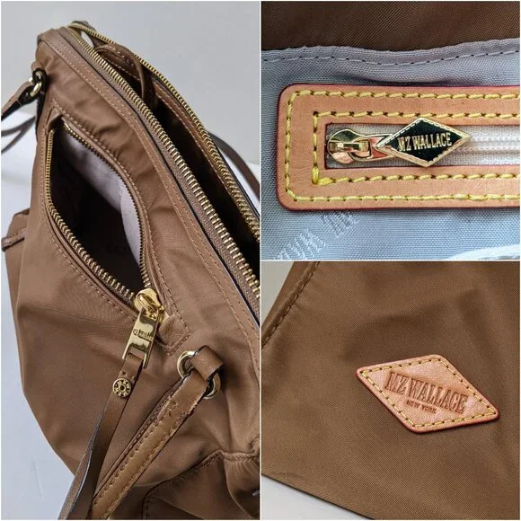 MZ Wallace Brown Nylon & Leather Trimmed Satchel Shoulder Bag With Pouch - Picture 5 of 16